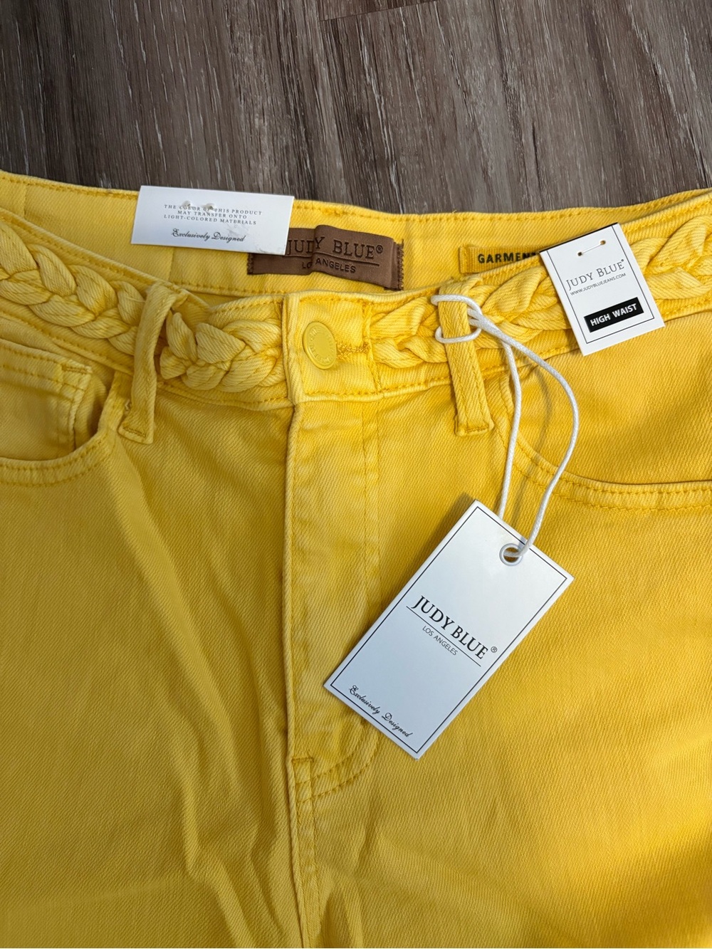 Judy Blue Bright Yellow High-Waist Pants with Braided Waist - Picture 2 of 4